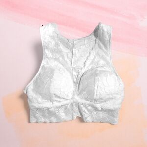 Marilyn Monroe White Lace Bralette High Neck Racerback Floral Lace Bra New- L